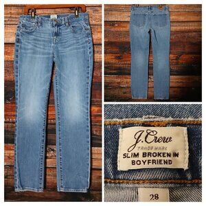 J Crew Jeans Size 28 Slim Broken In Boyfriend Blue Denim Distressed